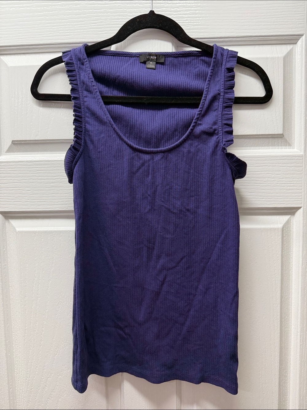 J. Crew Purple Ribbed Ruffle-Trim Tank Top
